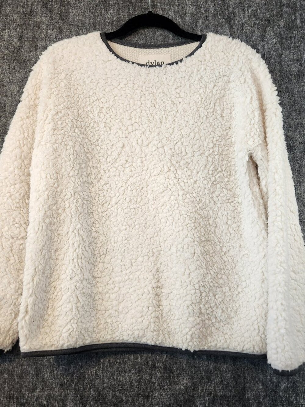 Dylan Los Angeles Sherpa Faux Fur Pullover Ivory Black Trim Size S
